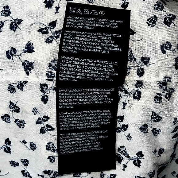 Club Monaco Navy Blue Floral Print White Long Sleeve Button Up. Slim Fit Med - Picture 9 of 12